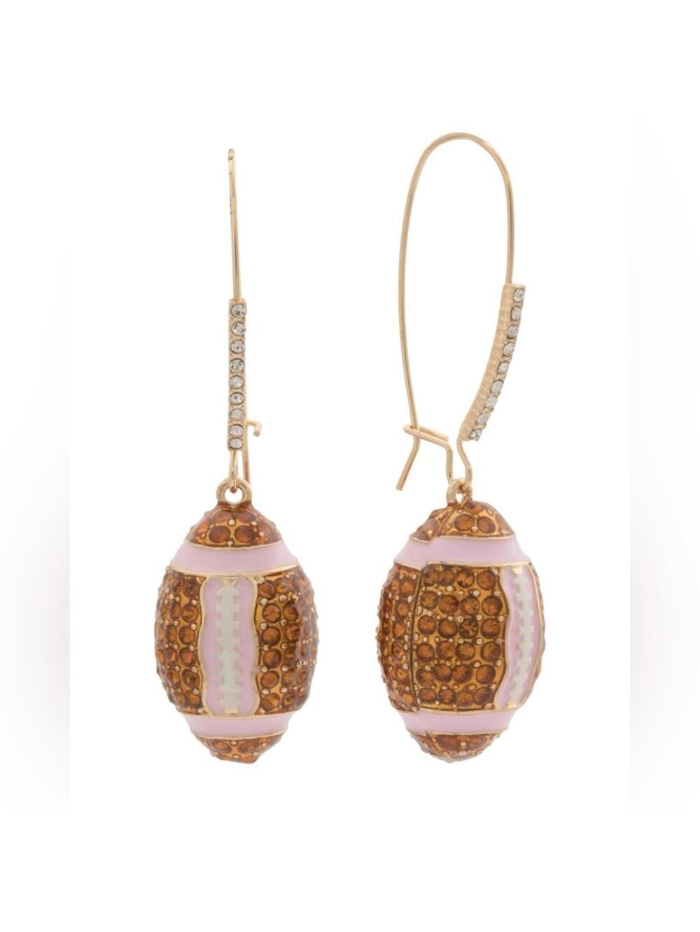 Rhinestone Bling Crystal Football Earrings Pink Girly Jewelry Betsey Johnson